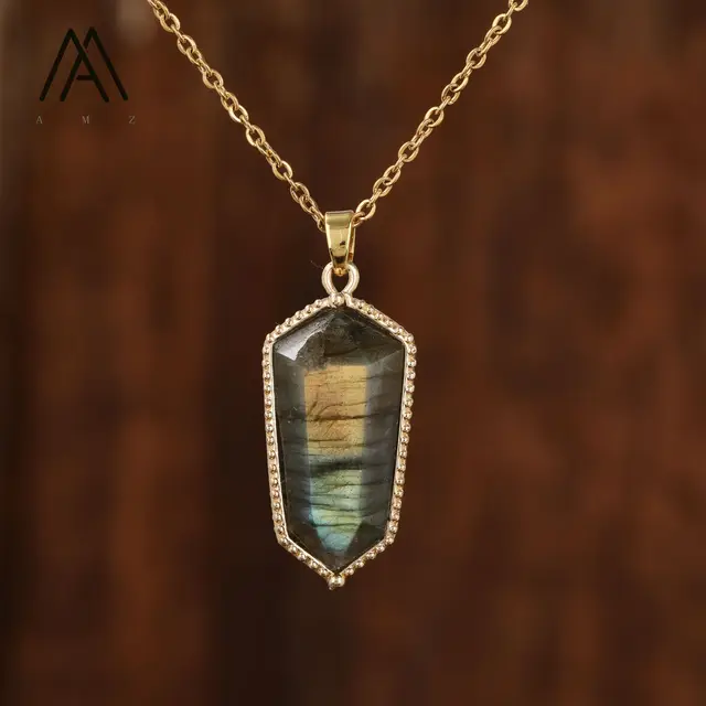 Ciondolo "goccia" In Labradorite E Ottone, Con Catenina - Foto 4