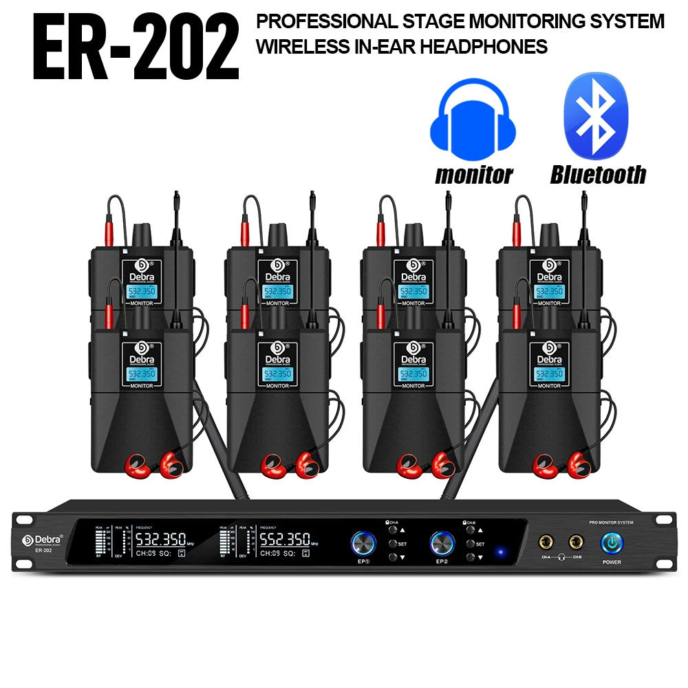 Deabr UHF ER-202 Dual Channel Wireless In Ear Monitor System IEM Multiple Transmitter for Stage Performance