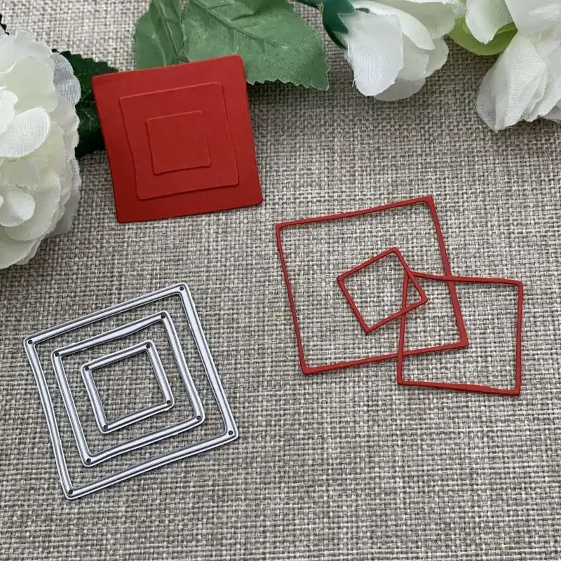 3 Stück quadratische Metall-Stanzformen für DIY-Scrapbooking, dekorative Prägung, Handarbeit, Stanzform, Schablone