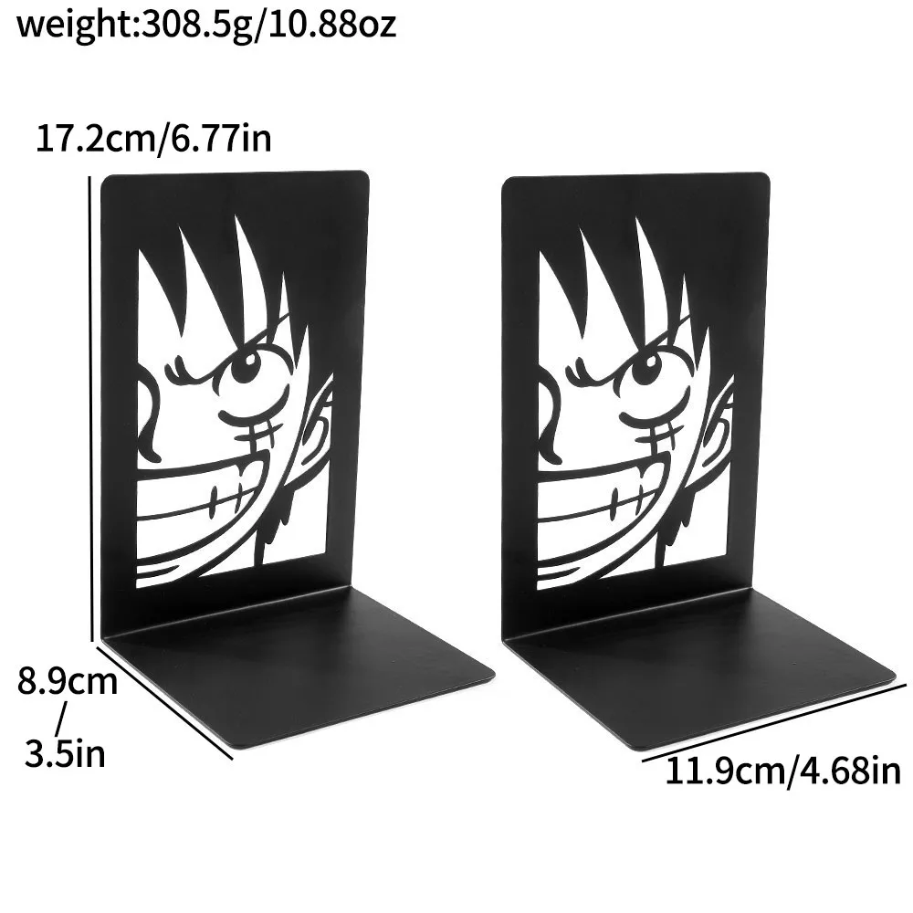 2pcs Anime One Piece Luffy Book Ends, Non-Slip Metal Book Ends Office Bookends for Fans Collection Organise Desktop Bookends 6