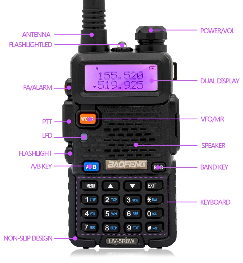 Baofeng Walkie Talkie UV 5R 5W 8W Dual Band Ham Two Way Radio Vhf Uhf FM Radio Handheld Transceiver Hunting 16KM 3
