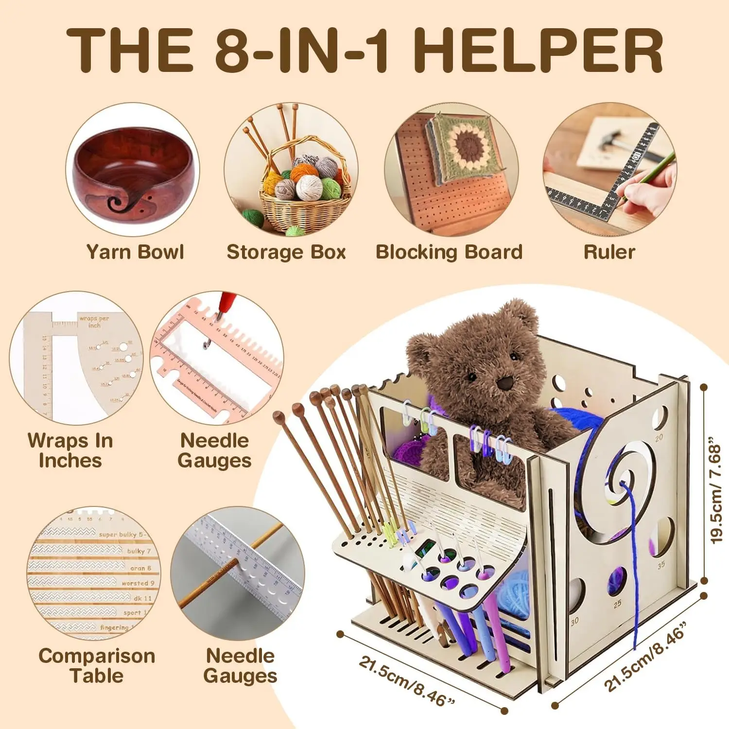 DIY 올인원 나무 원사 그릇, 크로셰 정리함 보관 거치대, 나무 원사 디펜서 뜨게 그릇, 뜨게 크로셰