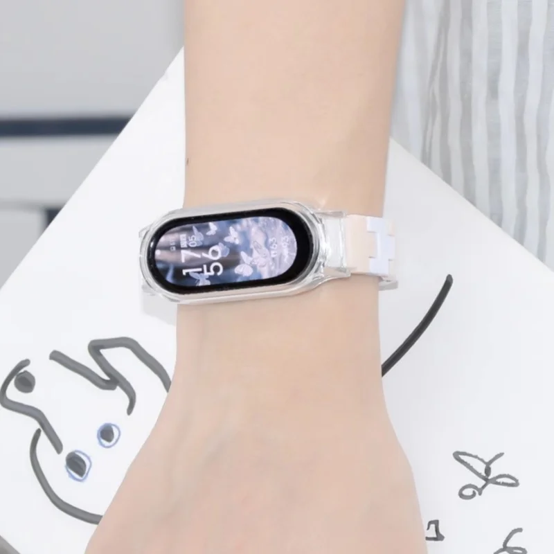 Color Collision Resin Watch Strap with Transparent Protective Cover Wristband