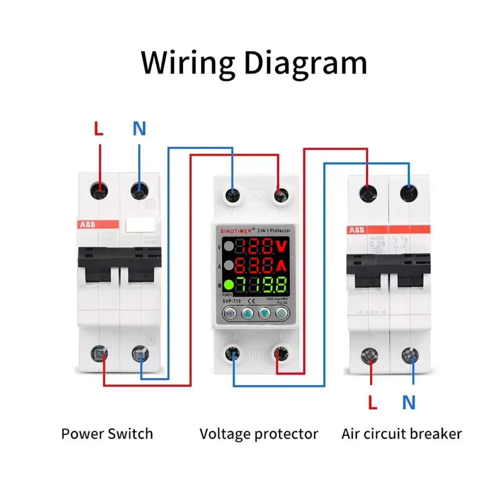 Din Rail Adjust Over Under Current and Voltage Protective Device Protector Relay 40A 63A Power Consumption kWH Meter 110V 120VAC