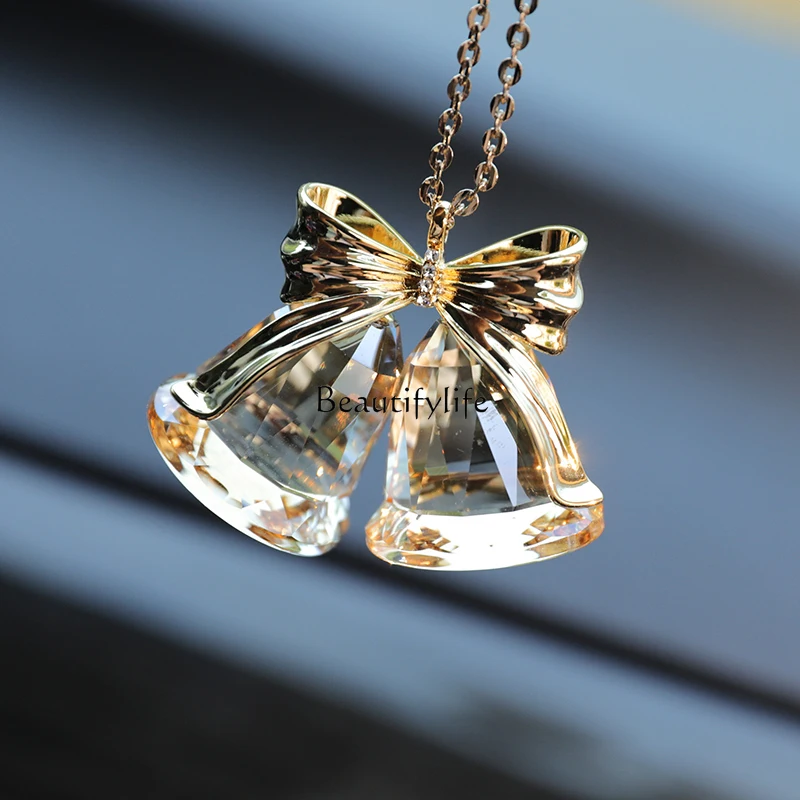 

Automobile Hanging Ornament High-End Female Car Crystal Bell Ornaments Car Wind Chime Bow