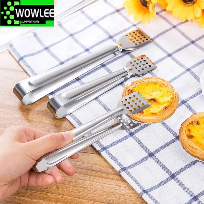 Stainless Steel Heat Resistant Hollow-Out Barbecue Food Tongs, Kitchen Tong, Bread Salad Ice Cube Clip, Utensils