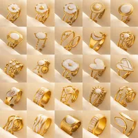 White Drip Oil Real Gold Plated Star Heart Eye Ring Open Adjustable Vintage Stainless Steel Rings For Women Men Jewelry Birthday 1