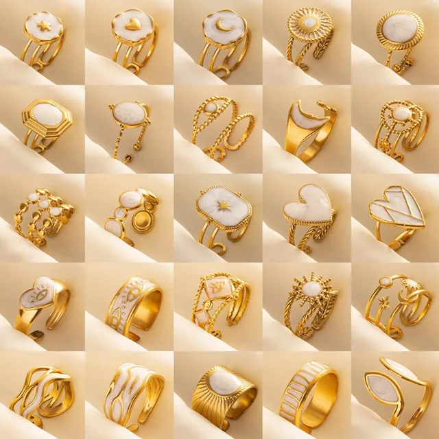 White Drip Oil Real Gold Plated Star Heart Eye Ring Open Adjustable Vintage Stainless Steel Rings For Women Men Jewelry Birthday 1