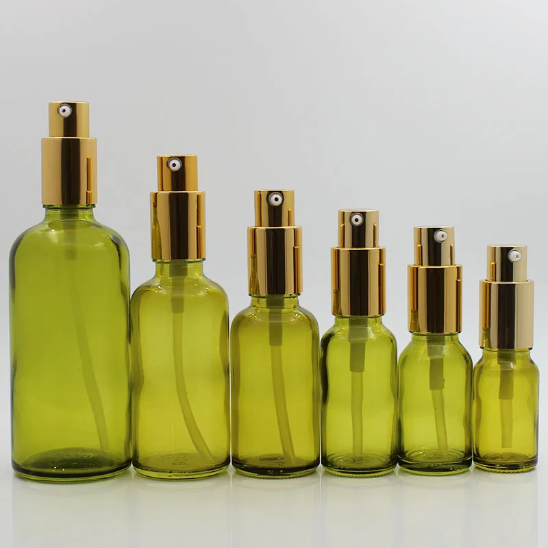 

Refillable Press Pump Glass Spray olive green Bottle Oils Liquid Container Perfume Atomizer Travel 10ml/ 20ml/30ml/50ml/100ml