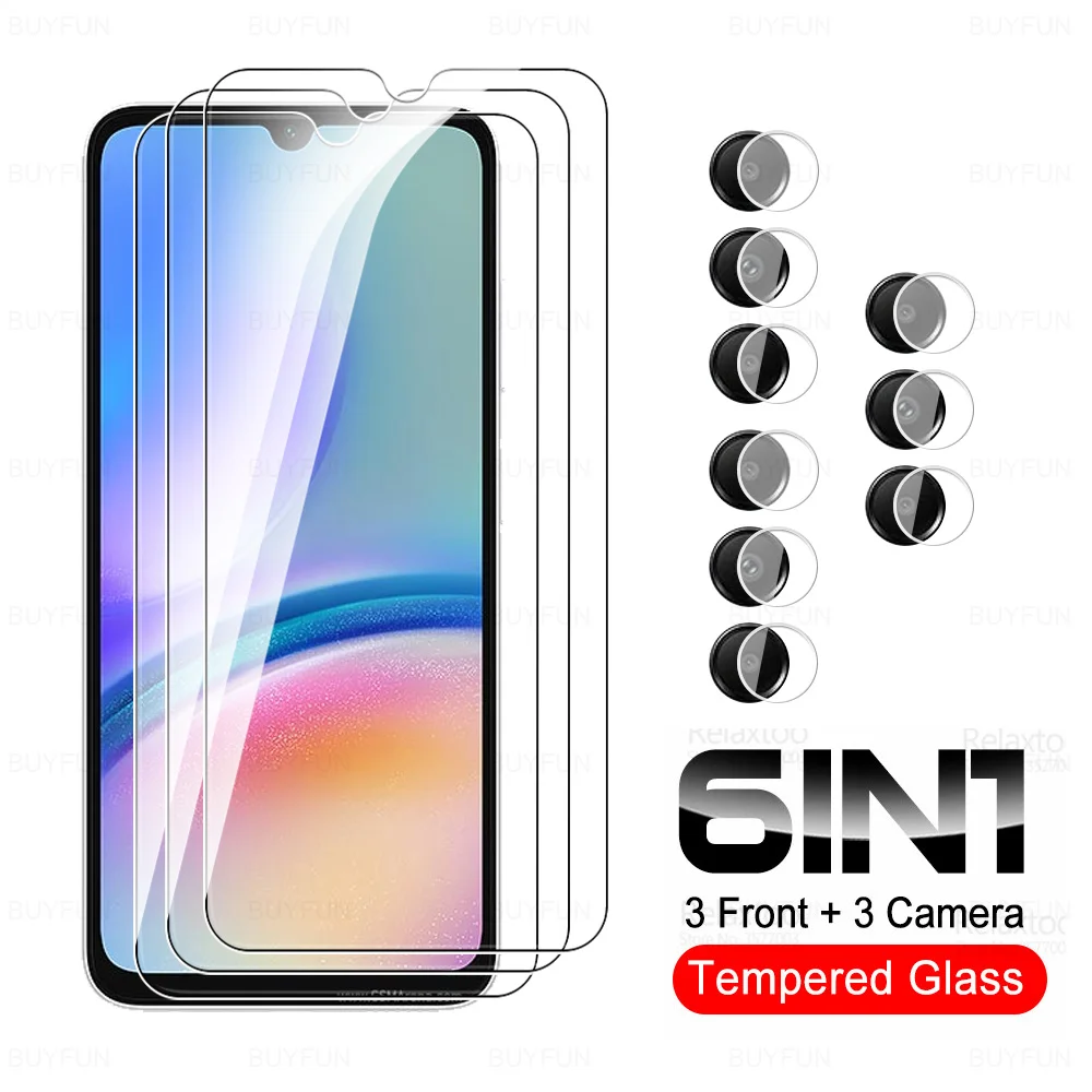 

6 in 1 For Samsung Galaxy A05s Tempered Glass Screen Protector Samsang A05 A15 4G A25 A35 A55 5G A 05 S 15 25 35 55 Camera Films