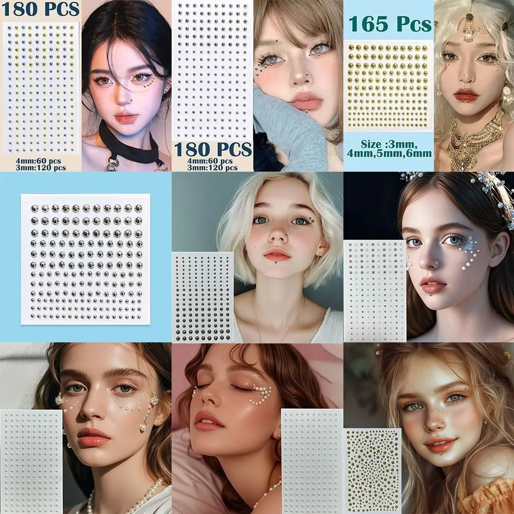 재사용 가능한 무피어싱 립 네일 스티커 라인스톤 5D 화려한 셀프 접착식 쥬얼리 아크릴 다이아몬드 가짜 립 링 DIY 데코