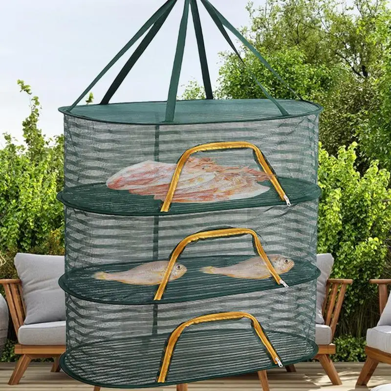 Drying Rack Net Foldable 3 Layers Dryer Rack With Zippers Portable Strong Nylon Rope Multi-function Food Mesh Dryer For Garden 4