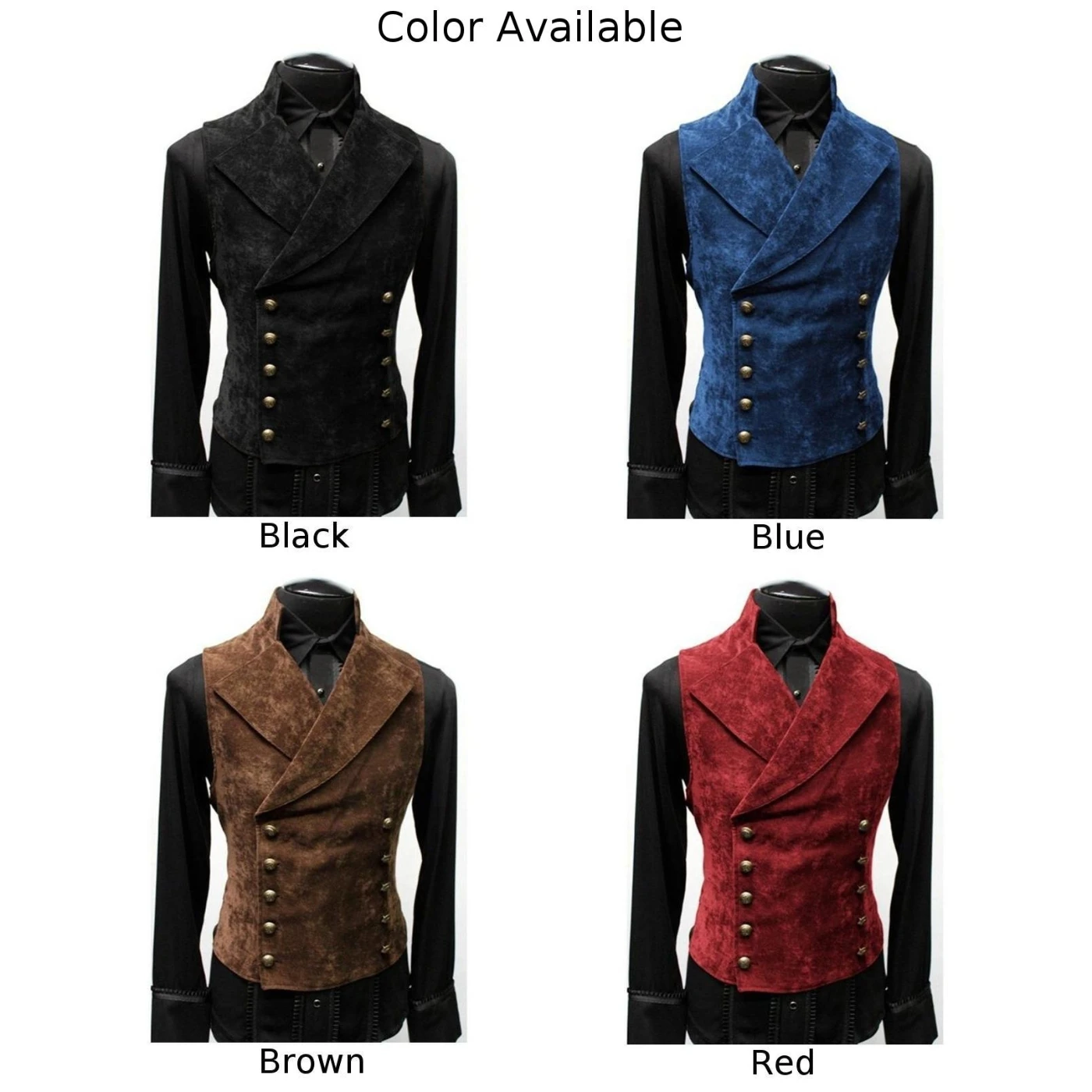 Autumn Men's Gothic Retro Double Breasted Vests Jacket Solid Color Waistcoat Cosplay Costume Victorian Vest Tops For Man