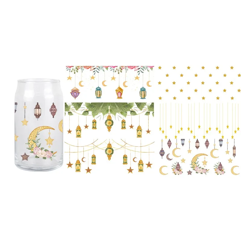 3D Stars And Moon UV DTF Transfer Sticker Magical And dreamlike Wraps Cup Waterproof Ramadan Decals High Quality