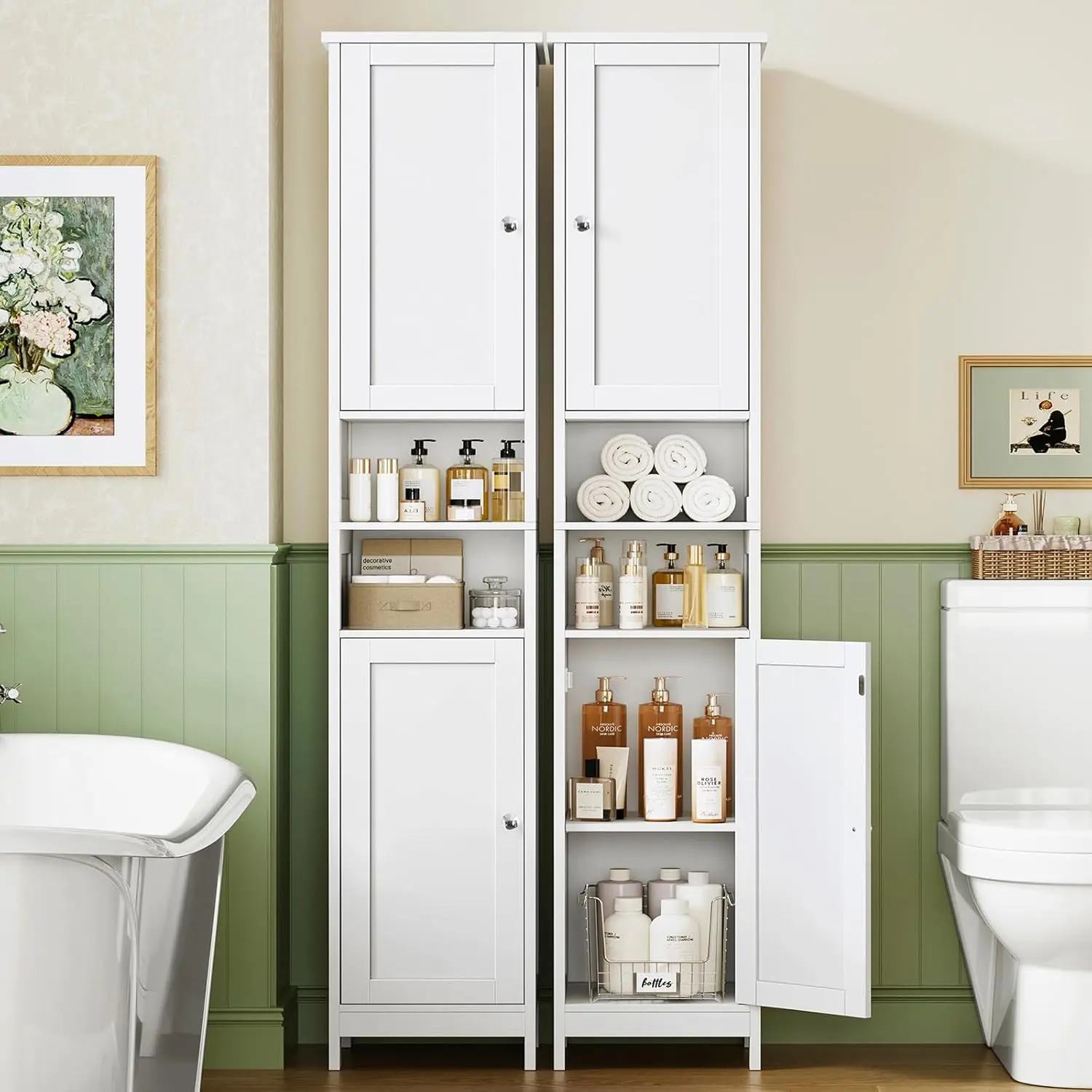 67" Tall Bathroom Cabinet with Adjustable Shelves and Doors, Narrow Bathroom Storage Cabinet