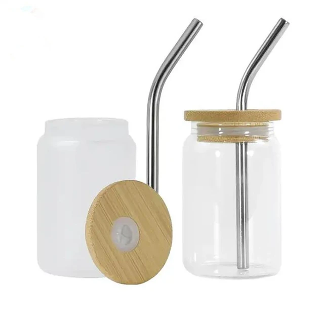 Beer Glass Bamboo Lid Straw Wholesale  Glass Cups Bamboo Lids Straws - Straw  Cup - Aliexpress