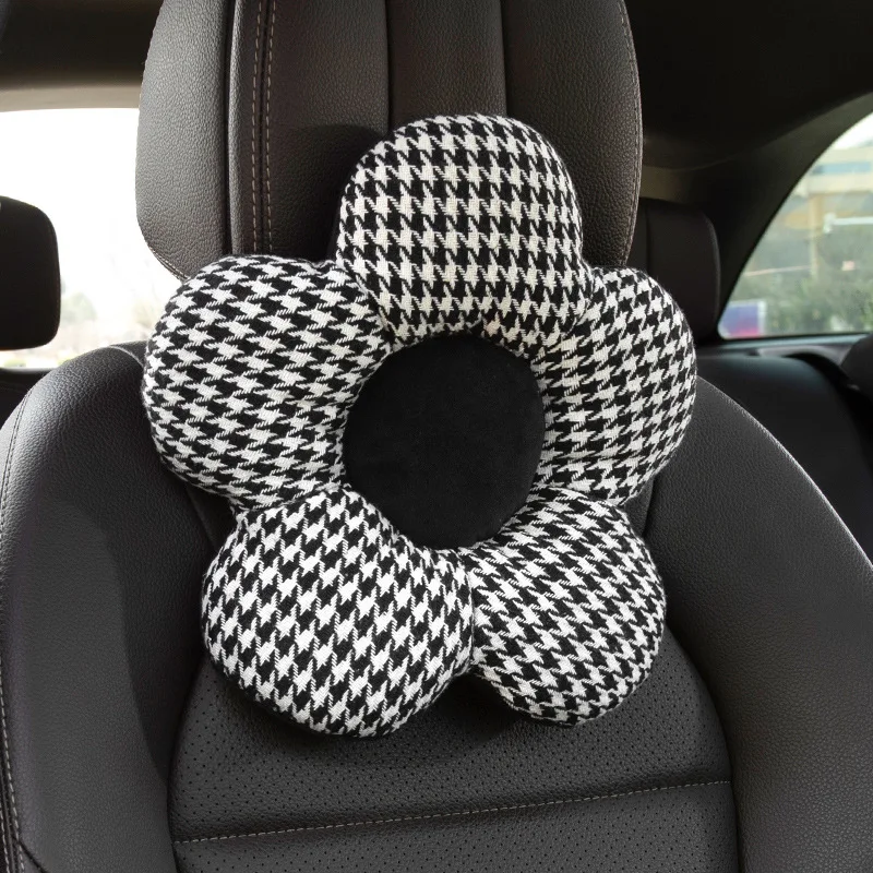 Car Headrest Houndstooth Flower Headrest Office Car Interior Seat