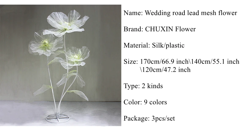 Description Picture 5 of itemNew Wedding Road Lead Floral Wedding T Stage Layout Ornaments Home Garden Decor Window Display Silk Mesh Yarn Flower Stand Props