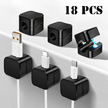 6/18pcs Magnetic Cable Clips Non-slip Wire Organizer Charging Cord Storage Clips for Tidy Desk Car and Home Cord Fixing Storage
