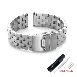 Premium Solid Stainless Steel Watch Strap with Flat Interface and Tool Accessories - 20mm (Silver - Pins)