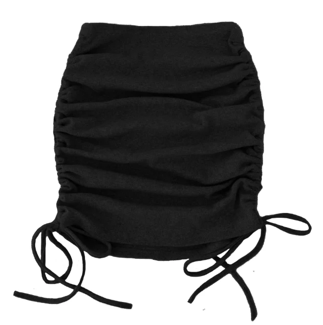 2021 Spring  Autumn Women's Knitting Thread Side Drawstring Elastic Pleated Skirt Sexy Slim Adjustable Buttock Skirt Girl Gray skirts for women Skirts