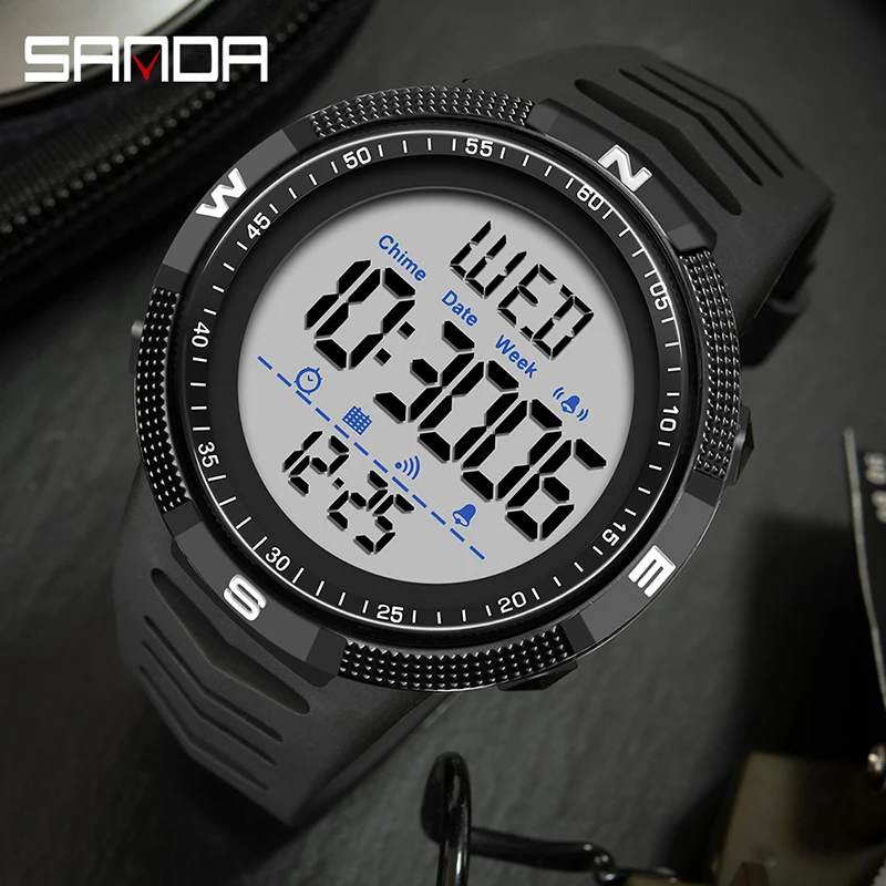 SANDA Military Watch 2023 New Fashion Multifunctional Dial HD LED Electronic Watch For Men Luminous Waterproof Shockproof 6014 for samsung galaxy tab s9 11 x710 2023 thumb bracket eva shockproof tablet case purple