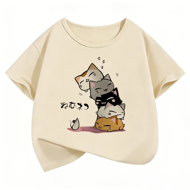 Y2K Funny Cat Graphic Kids Tshirts Summer Short Sleeve Tees Cartoon Boys Girls Clothes Kawaii Tops Children T-shirt 1