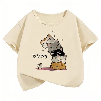 Y2K Funny Cat Graphic Kids Tshirts Summer Short Sleeve Tees Cartoon Boys Girls Clothes Kawaii Tops Children T-shirt 1