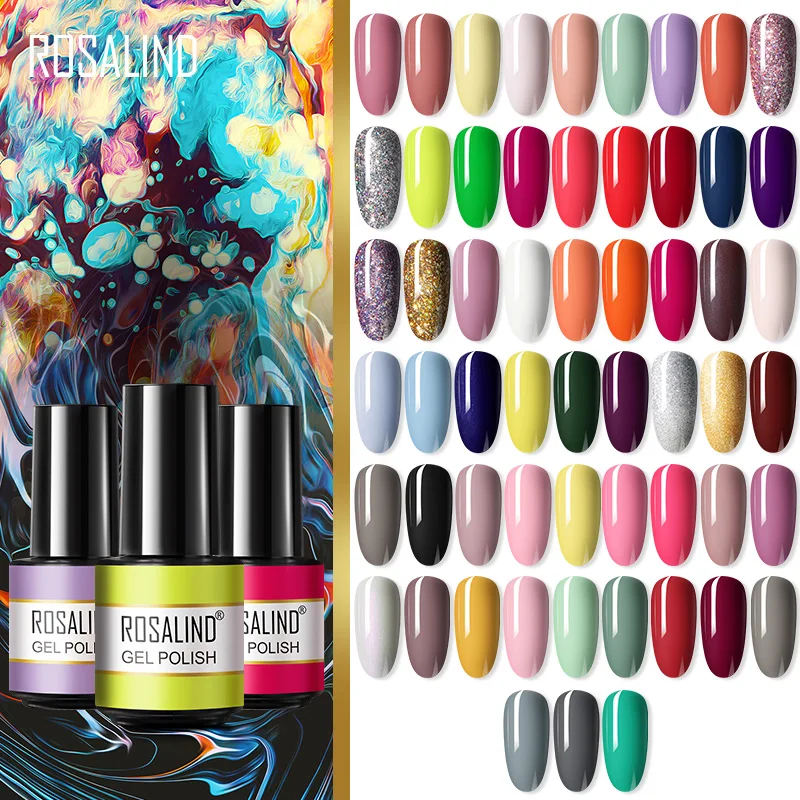 

ROSALIND Semi Permanent Nail Gel Polish Nail Art Salon For Gel Varnish Soak off Base Top Coat UV LED Colorful Color Gel Polish