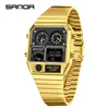 SANDA 3192 Men's Electronic Watch Square Stainless Steel Temperature Measurement Stopwatch Timing Multi functional Watch 6