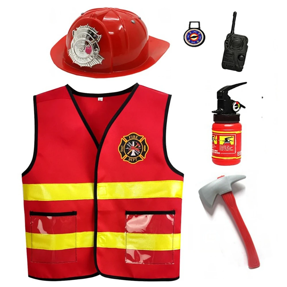 

Children's Firefighter Cosplay Costume Halloween Christmas Carnival Party Dress Up Birthday Gift Mini Firefighter Uniform Set