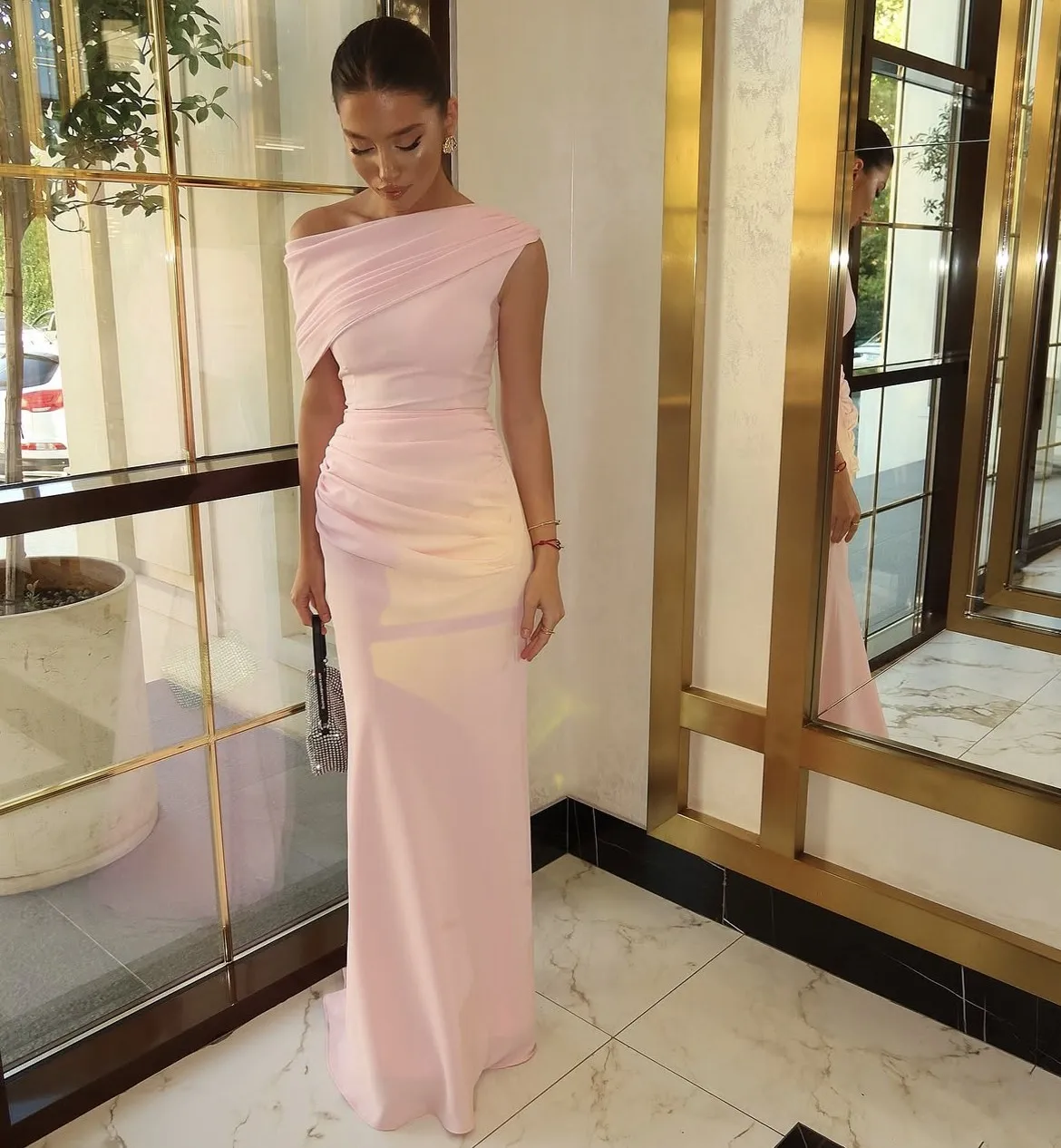 Elegant Prom Dresses One Shoulder Sweep Train Floor Length Mermaid Prom Dresses With Lace Up Back vestidos de fiesta de noche - 4