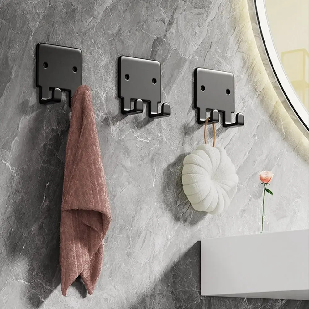 

Self Adhesive Wall Hooks Multifunctional Heavy Duty Hanging Door Robe Hook Waterproof Black Razor Holder for Keys