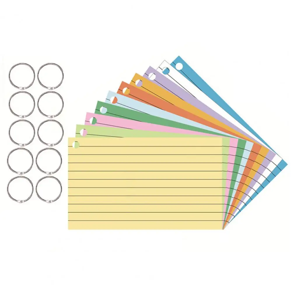 Colored Index Cards Flash Cards with Metal Ring Smooth Writing Thickened Paper No Ink Bleeding Notecards Ruled Study