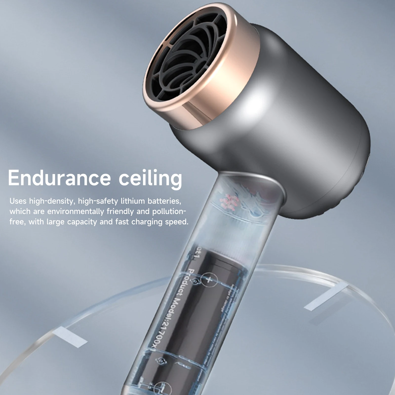 Portable Hair Dryer Wireless Hair Dryer Charge & Plug 2-in-1 Negative Ion 3-Speed Adjustment for Travel Outdoor Dormitory
