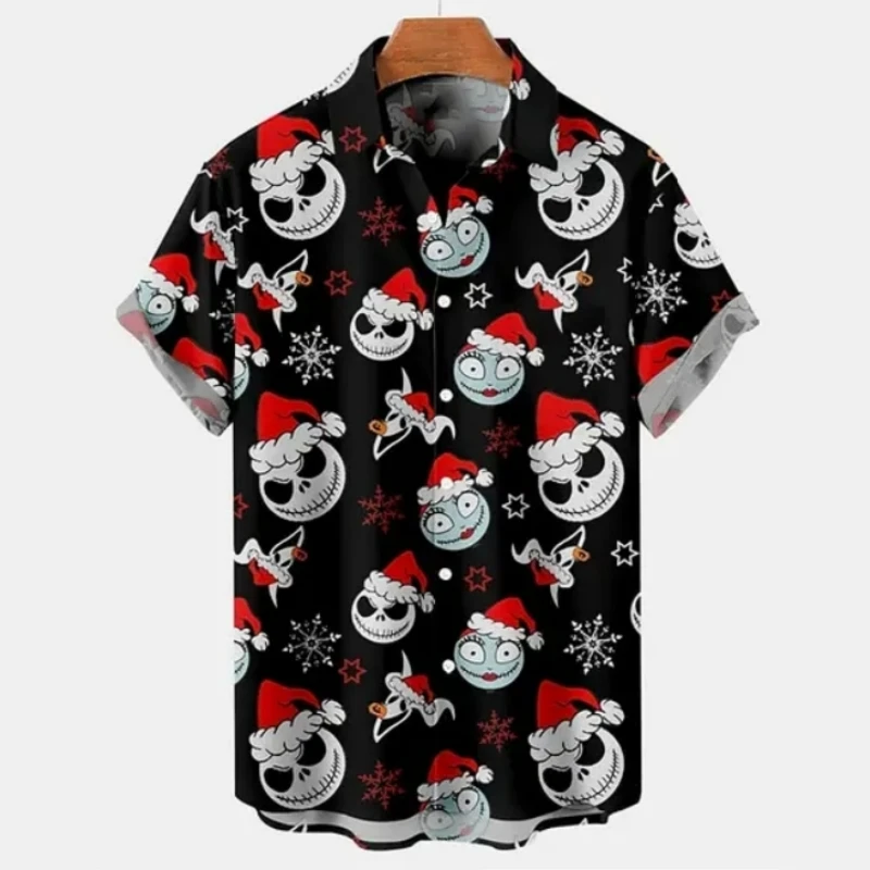 Christmas Men's Shirt Skull And Devil Graphic Short-Sleeved Printed Tshirt Loose Lapel Button Shirt Beach Party Clothing Men Top casual short sleeved shirt short sleeved shirt button down shirt