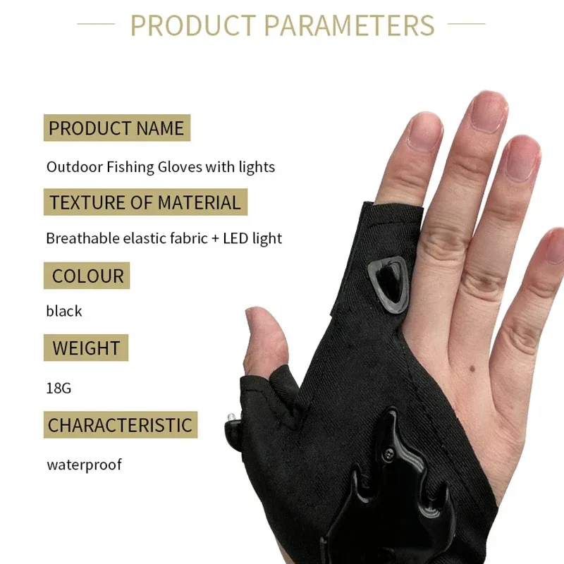 Fishing Gloves LED Flashlight Gloves Rechargeable Hands Free Light Gloves Halloween Christmas Gift Gadgets Tools for Outdoor Camping Fishing