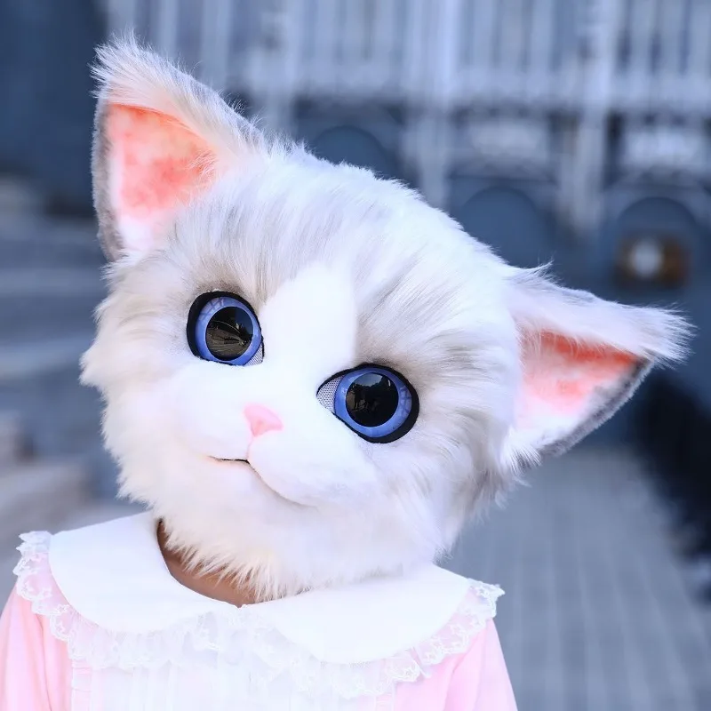 Kig Cosplay Headgear Handmade Furry Cat Mask Kigurumi Cos Anime Persian Cats Fursuit Head Halloween Furry Head Mask