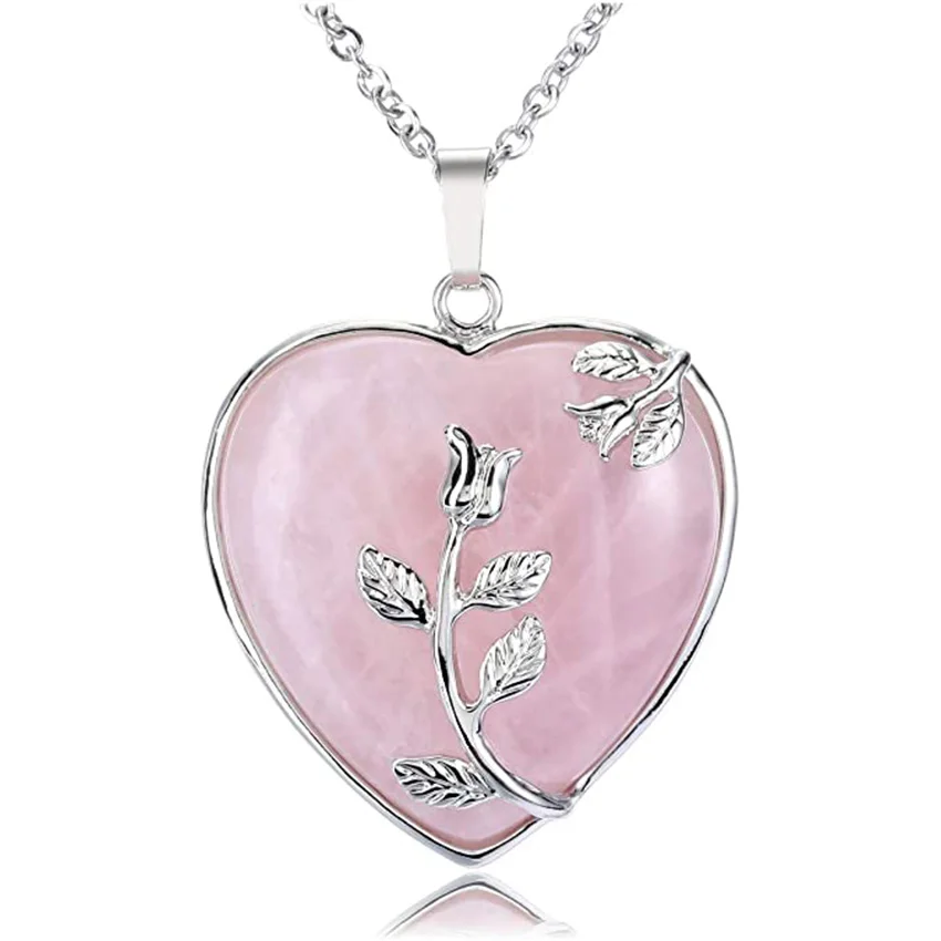 XSM Reiki Healing cristallo naturale quarzo rosa goccia d'acqua ciondolo albero della vita esagonale luna filo avvolto ciondolo collana gioielli