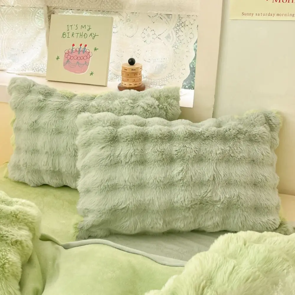 2pcs Practical Fluffy Plush Fur Pillowcase Thickened Rectangular Sleep Pillowcase Warm Stain-resistant Pillow Cover Winter