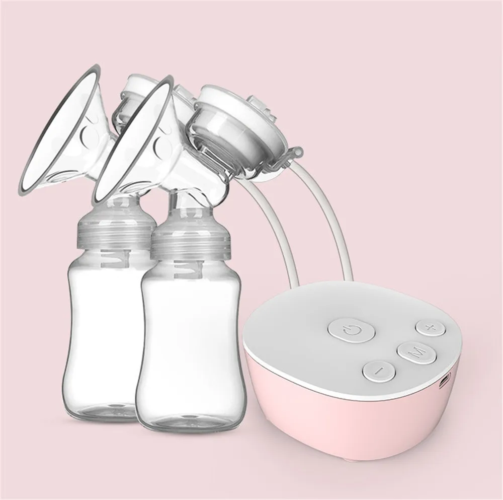

Electric Double Breast Pump Kit with 2 Milk Bottles USB Rechargable Powerful Breast Massager Baby Breastfeeding Milk Extractor