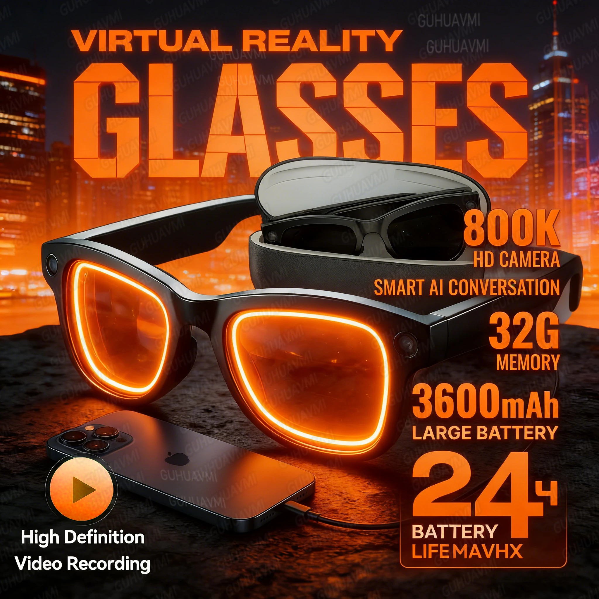 AI Smart Glasses 1200P Camera ChatGPT Voice Assistant 32GB Storage Real-time Translation 1