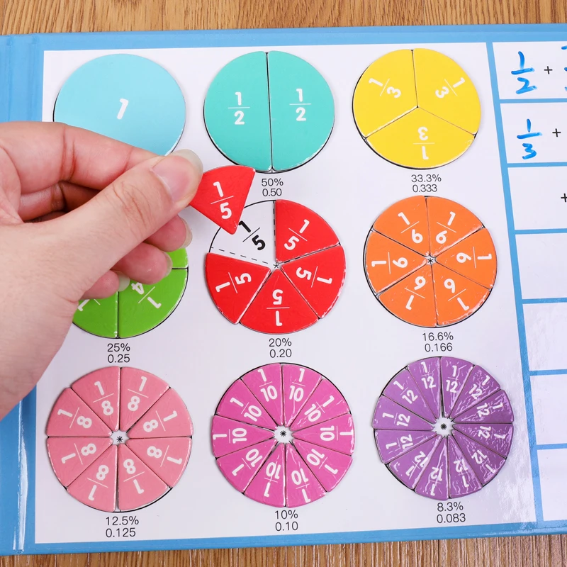 Kids Magnetic Fraction Math Montessori Toys Fraction math manipulatives Magnetic toys Math toys Learning puzzle toys Teaching aids toys Educational toys Wooden Fraction Book Set Arithmetic Teaching Aid Kids Educational Learning Toys