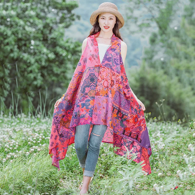 Summer Women's Clothing Bohemian Patchwork Shawl Holiday Style Cotton Printing Beach Long Outside