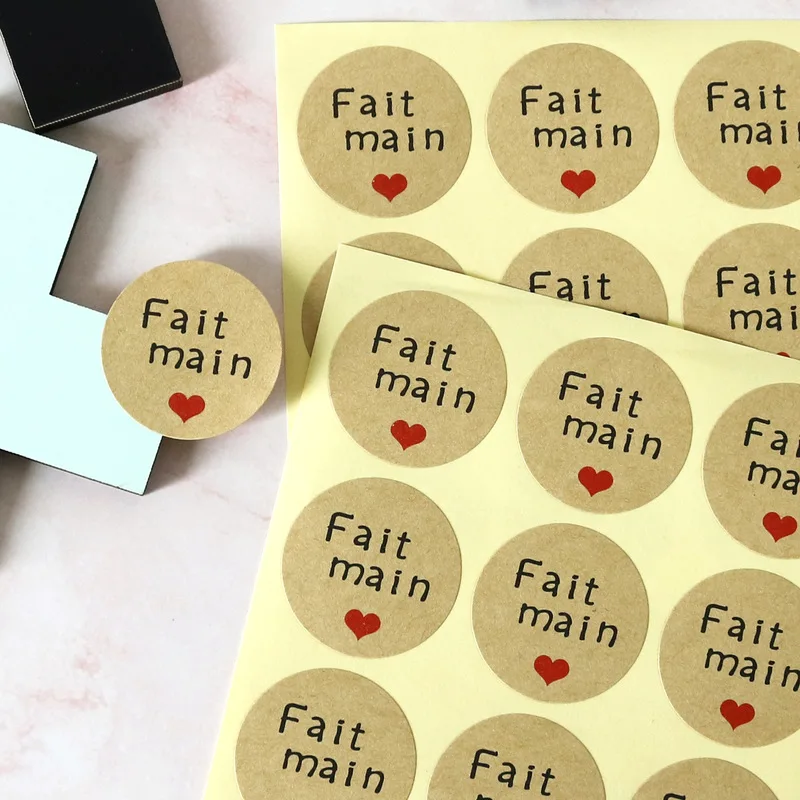 100-500pcs French Merci Kraft Sticker Thank You Fait Main Avec Amour DIY  Multifunction Paper Label Adhesive Gift Seal Sticker