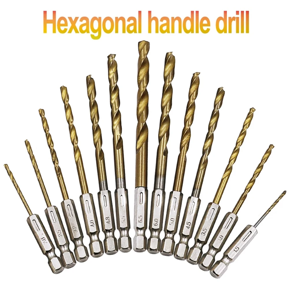 

1pc HSS High Speed Steel Titanium Coated Drill Bit 1/4 Hex Shank 1.5mm-6.5mm Hexagonal Handle Twist Drill Bit 1/4 Hex Shank Tool