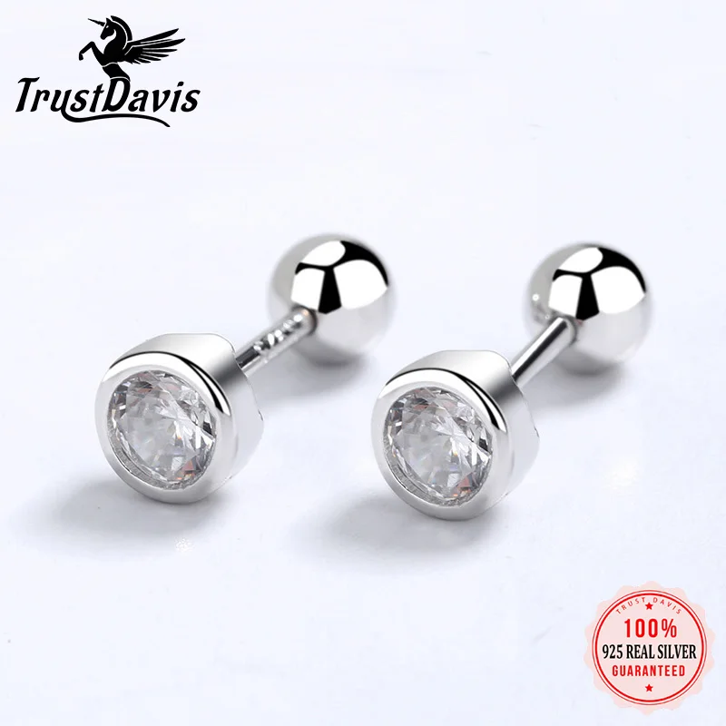 925 Silver Round Screw Earring Ts Stud Round Silver Earrings Real