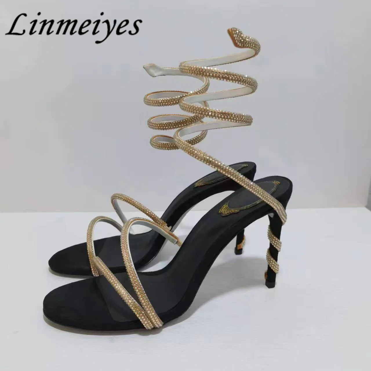 

Luxury High Heels Crystal Sandals Women Rhinestone Ankle Snake Twine Around Wedding Party Shoes Summer Gladiator Sandals Woman