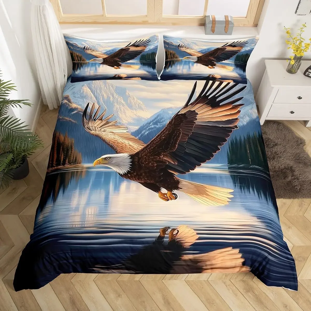 Eagle Duvet Cover Set Queen Size for Adults Animals Pattern Bedding Set Stylish Decorative Bird Comforter Cover