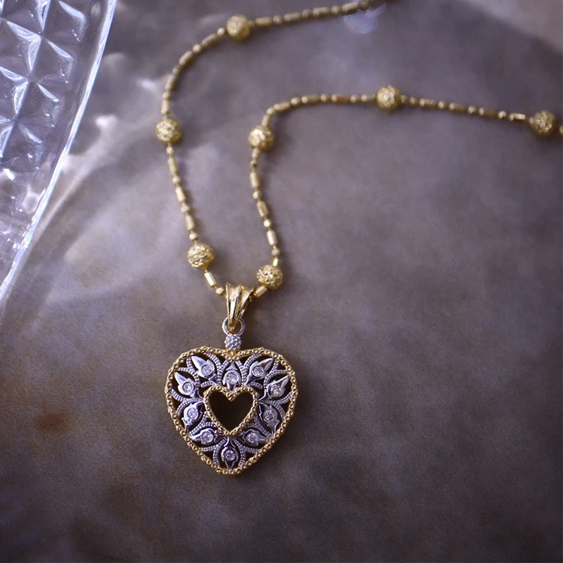 Aazuo Diamondstyle 18K Yellow gold Real Diamonds Fairy Heart only Pendent Gifted For Women Luxury Party 18 Inch Au750